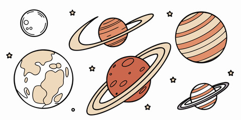 a collection of planets and a spaceship in the solar system Vector © rabi