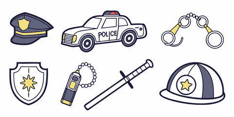 law enforcement icons including police car and officer gear Vector © rabi