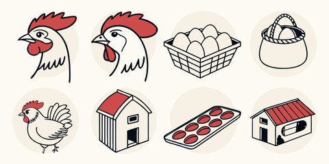 a set of icons related to chickens and eggs Vector © rabi