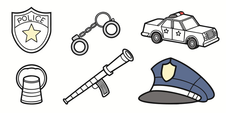 police items and vehicle for law enforcement Vector