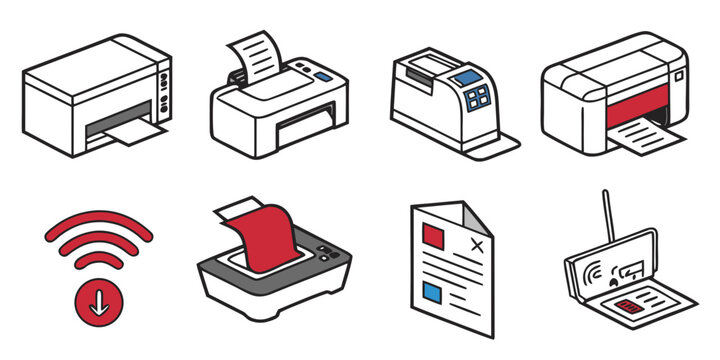 a collection of printer icons with various features Vector