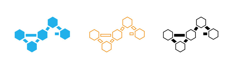 Geometric shapes forming a molecular structure in three colors