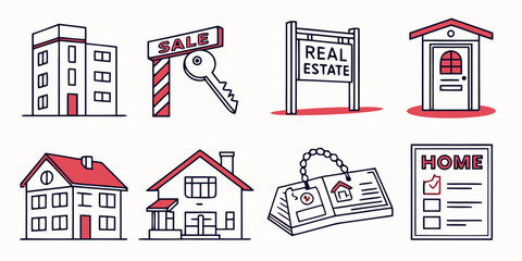 Obraz premium a set of real estate and property icons Vector