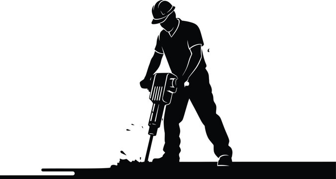 Construction worker silhouette a black figure operating heavy machinery on a building site