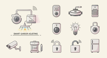 Smart garden adjusting various connected devices including cameras, locks, and lighting © gudangPIXEL