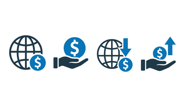 Global Money Transfer Icons Set For Financial Concepts And International Business