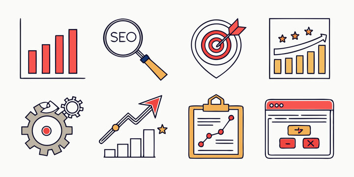 a collection of seo and analytics icons Vector