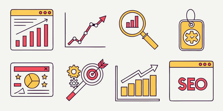 a collection of seo and analytics icons Vector