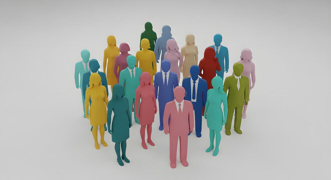 A diverse group of business people standing together in a colorful and vibrant crowd
