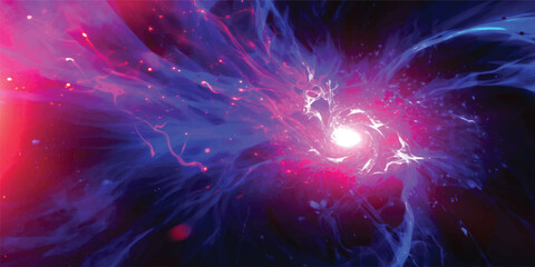 A glowing fractal explosion of purple and blue light swirls in a bright motion design, creating a celestial energy pattern against the black space of a night sky wallpaper © Midul