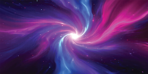 An abstract purple fractal background weaves a glowing spiral design with light waves and starry galaxy textures to create a bright universe wallpaper © Midul