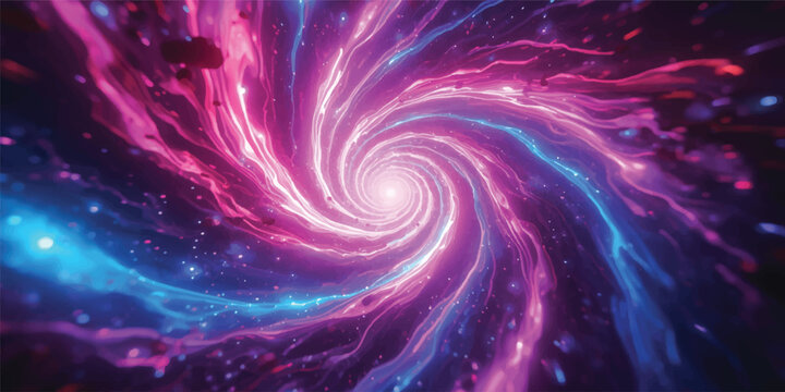 Abstract purple and blue fractal space background featuring a digital spiral vortex design with pink light swirls and a dark textured galaxy pattern