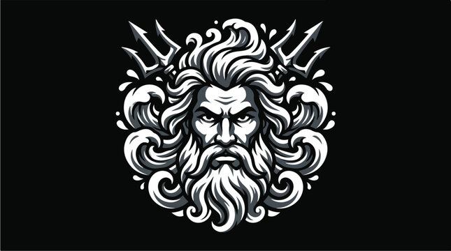 Illustration of Poseidon Greek God of the Sea.