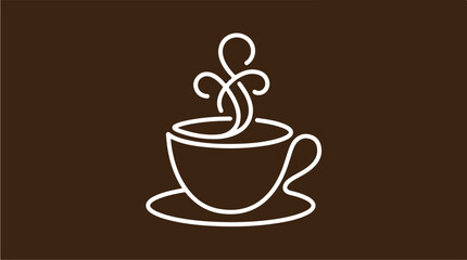 Obraz premium Minimalist Line Art of a Steaming Coffee Cup on a Saucer.