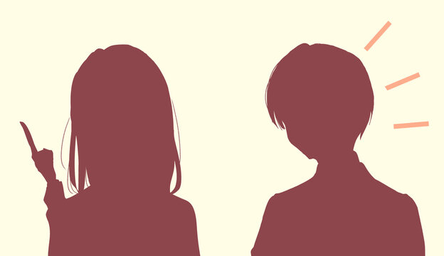 解説する女子学生と理解する男子学生　シルエット