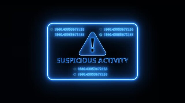 Cyber monitoring dashboard identifying suspicious activity with glowing blue security alert interface and digital network threat notification