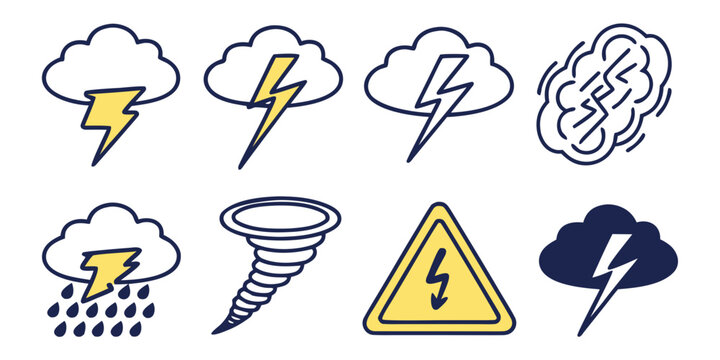 weather icons including lightning and tornado symbols Vector