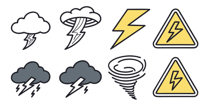 weather warning icons including lightning and tornado symbols Vector
