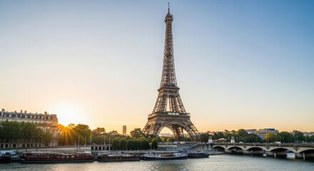 Obraz premium Eiffel Tower at sunset, Paris, France, river Seine, cityscape