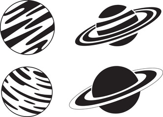 Set of cosmic planet icons including saturn and gas giants over transparent background vector graphic