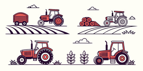 tractors and farming equipment in a field Vector © Akshay