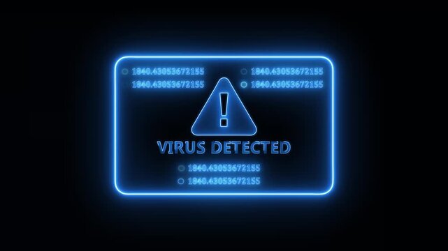 Computer security interface identifying virus detected warning with glowing blue monitoring display and digital cyber threat detection system