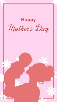 Happy Mother's Day, 4K vertical portrait 2D vector animation for stories and reels, pink floral background greeting loop.