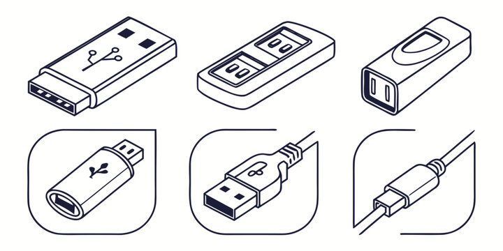 usb connectors and adapters for computer peripherals Vector