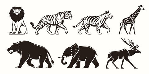 a group of wild animals walking in a line Vector © Akshay
