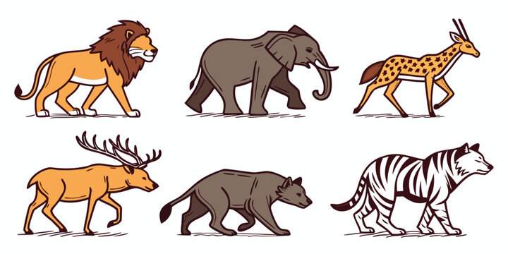 a group of wild animals walking in a line Vector