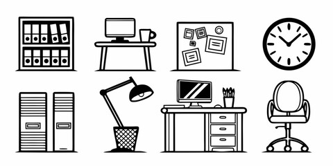 a collection of office items and furniture Vector © Akshay