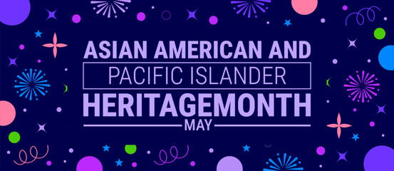 Asian American and Pacific Islander Heritage Month background, banner, card or poster design template is observed every year during May, to raise awareness about the mission. Vector illustration. © Neelrong