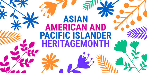 Asian American and Pacific Islander Heritage Month background, banner, card or poster design template is observed every year during May, to raise awareness about the mission. Vector illustration. © Neelrong