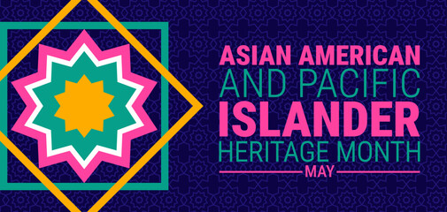 Asian American and Pacific Islander Heritage Month background, banner, card or poster design template is observed every year during May, to raise awareness about the mission. Vector illustration. © Neelrong