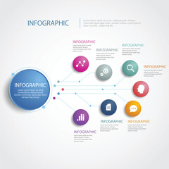 A colorful infographic template with multiple sections and icons for presenting information.