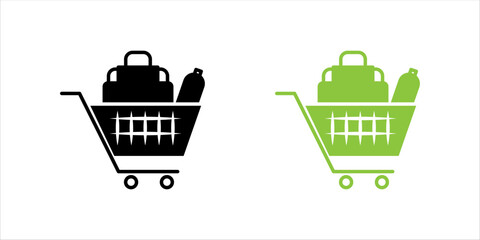 Line icon set. of shopping cart filled with groceries and products representing retail shopping, supermarket purchase, and ecommerce grocery delivery. © bang