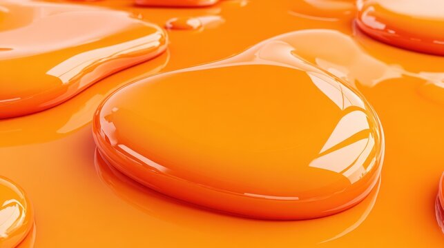 Molten, glossy orange material forms thick, viscous puddles on a flat surface.