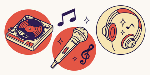 music icons with a microphone and headphones Vector © leptop