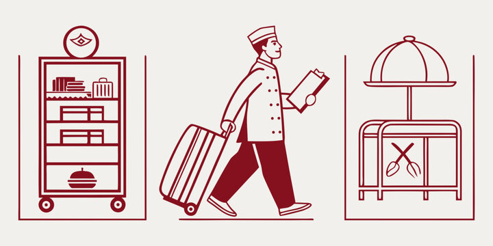 a chef walking with a suitcase and a menu Vector