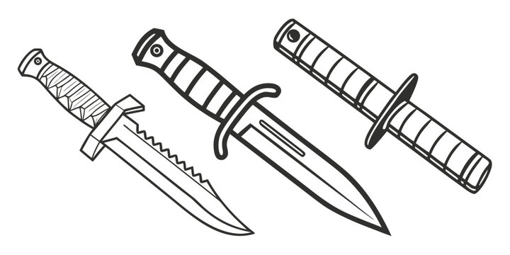 a drawing of a dagger and a sheathed dagger Vector