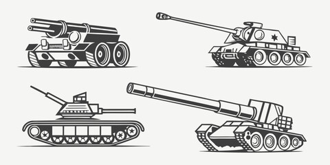 four different types of military tanks are shown Vector © leptop