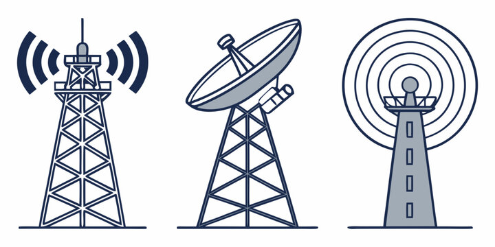 communication towers with satellite dish and radar antenna Vector