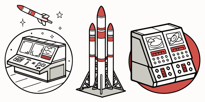 a rocket and its launch control systems Vector