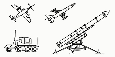 military vehicles and aircrafts Vector © leptop