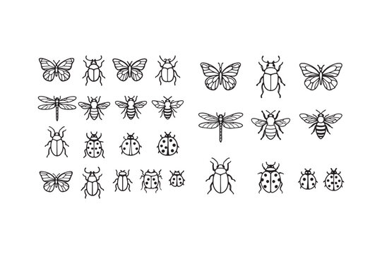 insects icons set with butterflies beetles ladybugs