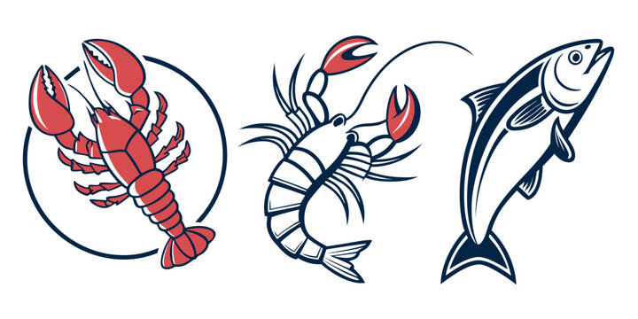 a lobster a prawn and a fish Vector