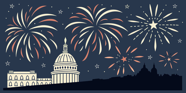 fireworks exploding over the us capitol building Vector