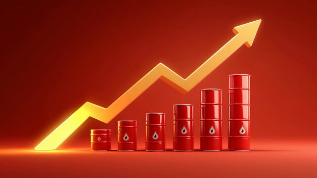 Gas petroleum container with an upward rising graph symbolizing increasing oil prices and global energy crisis. Concept of fuel inflation, economic pressure, and volatility in the oil and gas market.