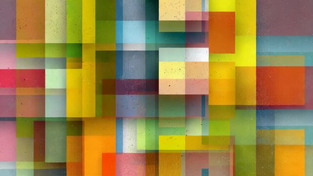 Colorful abstract geometric background with layered square shapes forming a playful modern pattern. Bright vibrant colors create a cheerful dynamic design ideal for wallpapers, posters, and digital vi