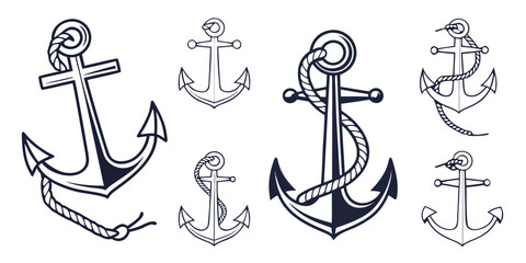 a set of nautical anchors in various styles and sizes Vector © nalu